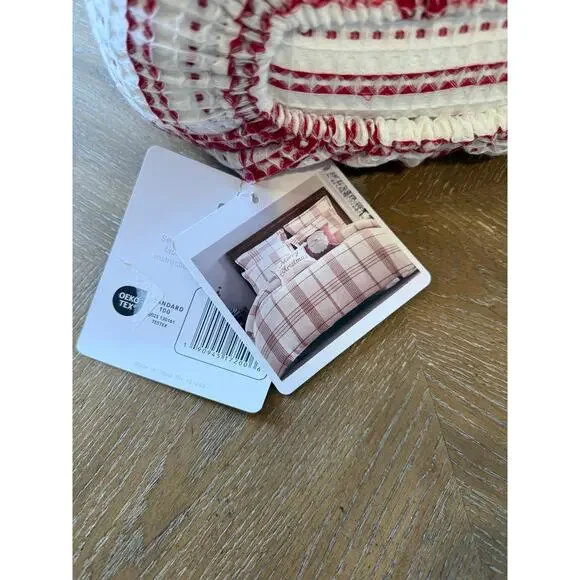 Levtex Peppermint Plaid Duvet Set Full Queen Red White Cotton Holiday NEW - Picture 9 of 10